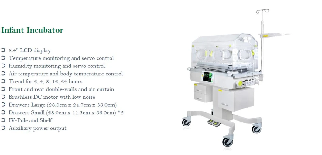 Medical Equipment Neonate Baby Care Moveable Medical Neonatal Incubator with 8-Inch LCD Screen